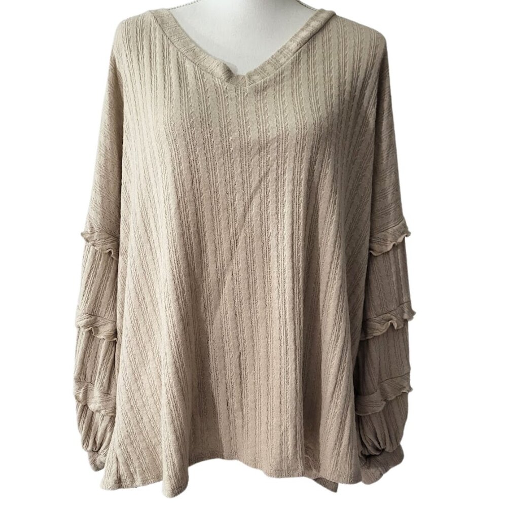 1.4.3. STORY By Line Up Beige Long Ruffled Sleeved Blouse - Women's Plus Size 3X
